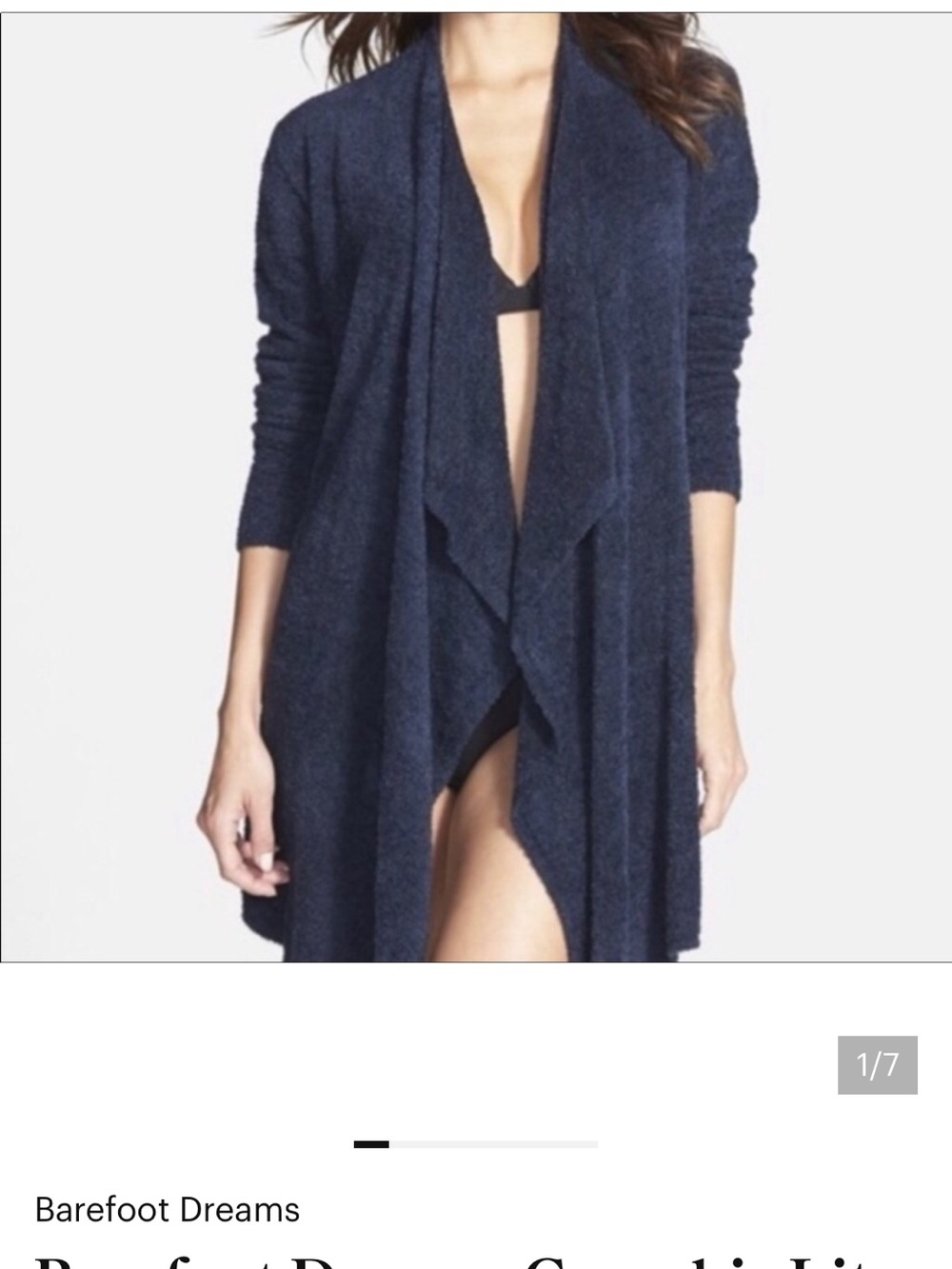 Barefoot Dreams CozyChic Lite Cardigan Wrap XXS/XS Navy Blue w/ pockets Long lin